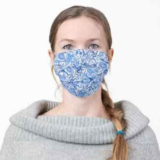 Beautiful Blue and White Floral Paisley Face Mask