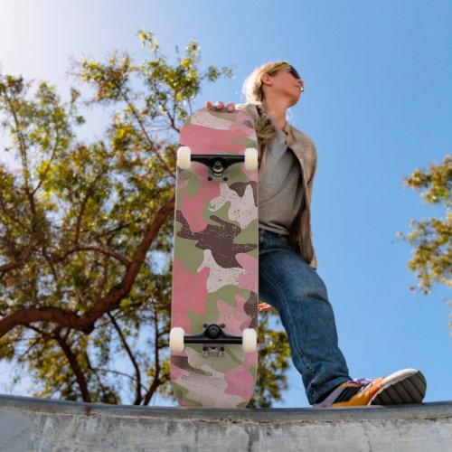 Hip Fun Military Green Pink Camouflage Art Pattern Skateboard