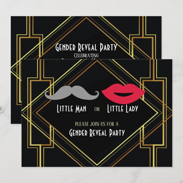 hip gatsby little man or little miss gender reveal invitation (Front/Back)