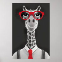 Hip Giraffe Pencil Drawing | Red Necktie Wall Art 
