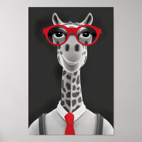 Hip Giraffe Pencil Drawing  Red Necktie Wall Art 