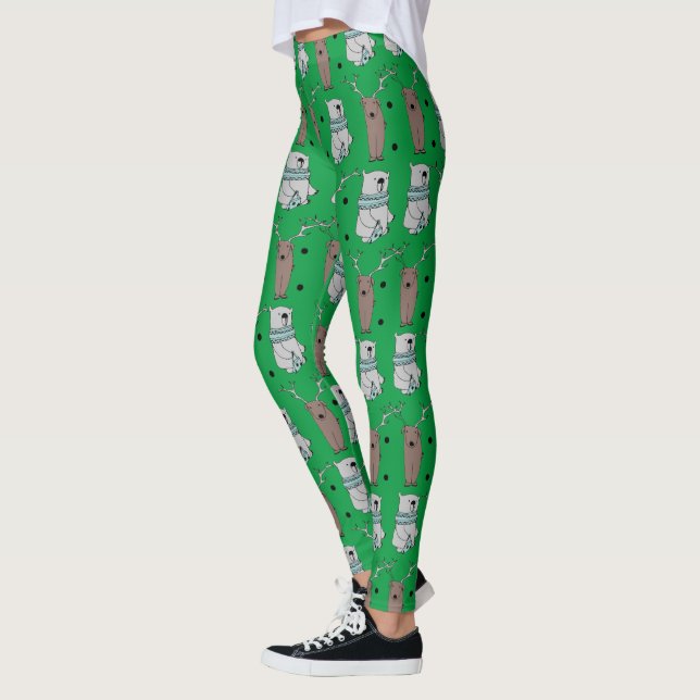 hip green holidays christmas bear reindeer leggings (Left)