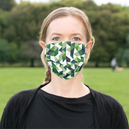 Hip Green Triangles and Palms on White Adult Cloth Face Mask (Outside)