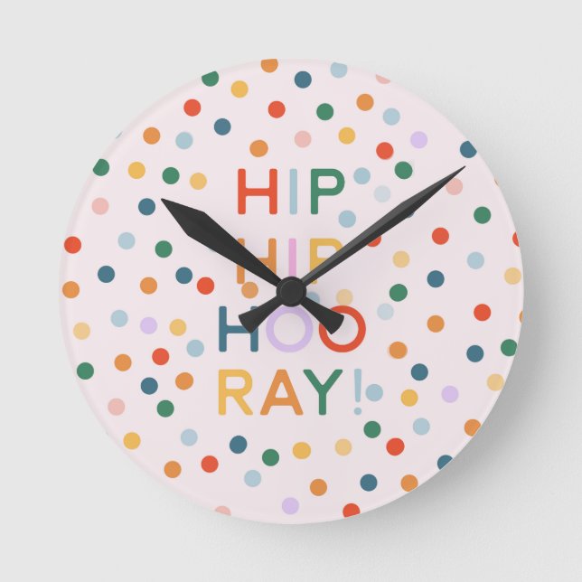 Hip Hip Hooray Birthday Party Congrats Round Clock (Front)