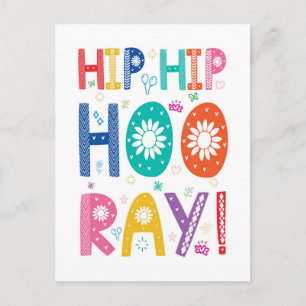 Hip Hip Hooray Congrats with decorative type Postcard