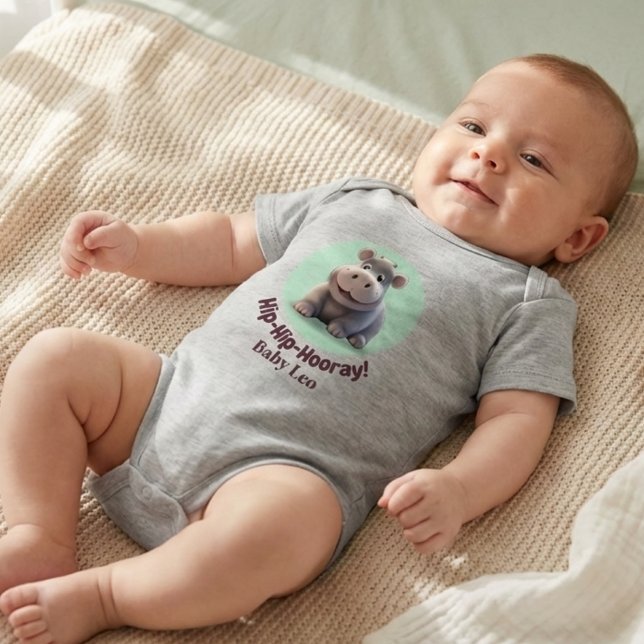 "Hip-Hip-Hooray!" Hippo Personalized Baby Bodysuit (Creator Uploaded)