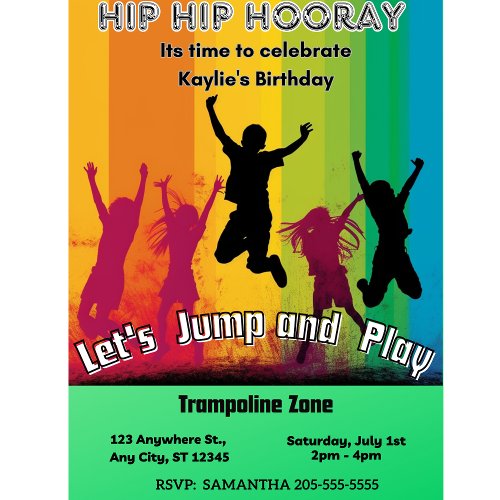 Hip Hip Hooray Lets Bounce Trampoline Park  Invitation