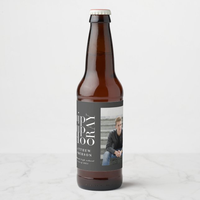 Hip hip hooray photo graduation party  beer bottle label (Front)