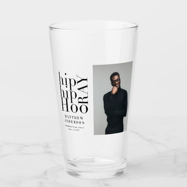 Hip hip hooray photo graduation party glass (Front)