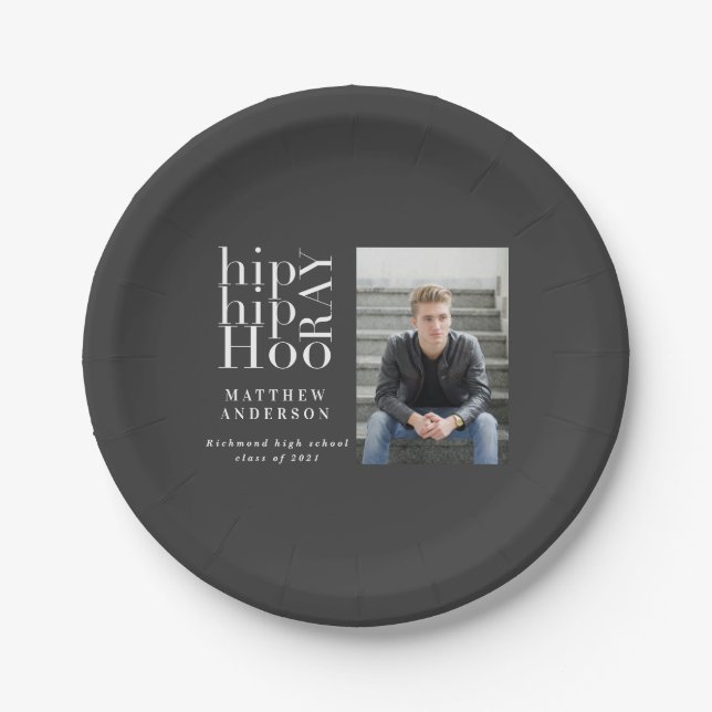 Hip hip hooray photo graduation party  paper plates (Front)