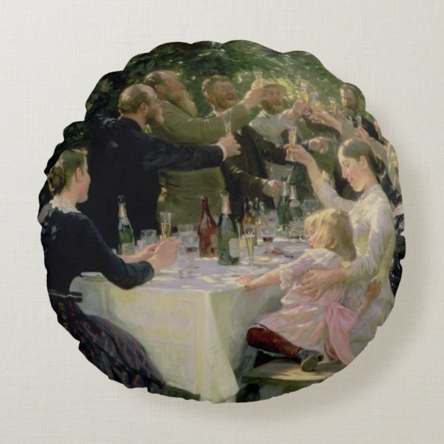 Hip Hip Hurrah! Artists' Party at Skagen, 1888 Round Pillow (Front)