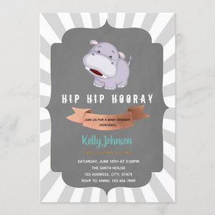 Hip hippo hooray baby shower invitation