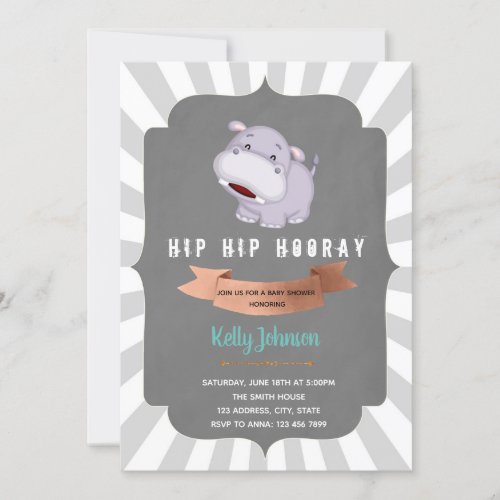 Hip hippo hooray baby shower invitation