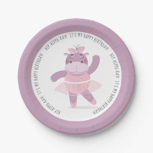 Hip Hippo Ray Hippo Ballerina  Paper Plates (Front)