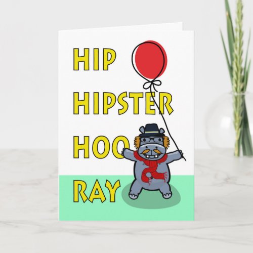Hip Hipster Hooray Birthday Hippo Card