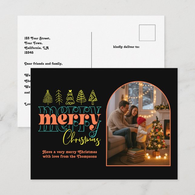 Hip Holiday Cozy Arch Photo Merry Christmas Postcard (Front/Back)