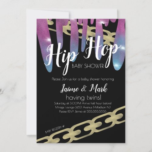 Hip Hop Baby Shower Faux Glitter Pink Dripping Invitation