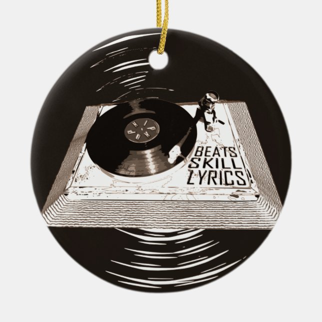 HIP HOP BEATS SKILL LYRICS ON TURNTABLE CERAMIC ORNAMENT (Front)