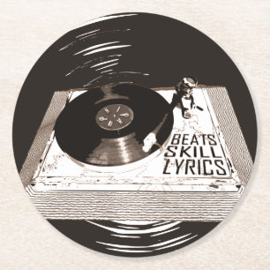 HIP HOP BEATS SKILL LYRICS ON TURNTABLE PAPER PLAT ROUND PAPER COASTER