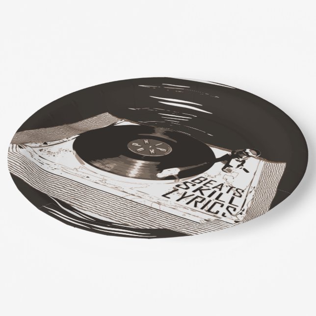 HIP HOP BEATS SKILL LYRICS ON TURNTABLE PAPER PLATES (Angled)