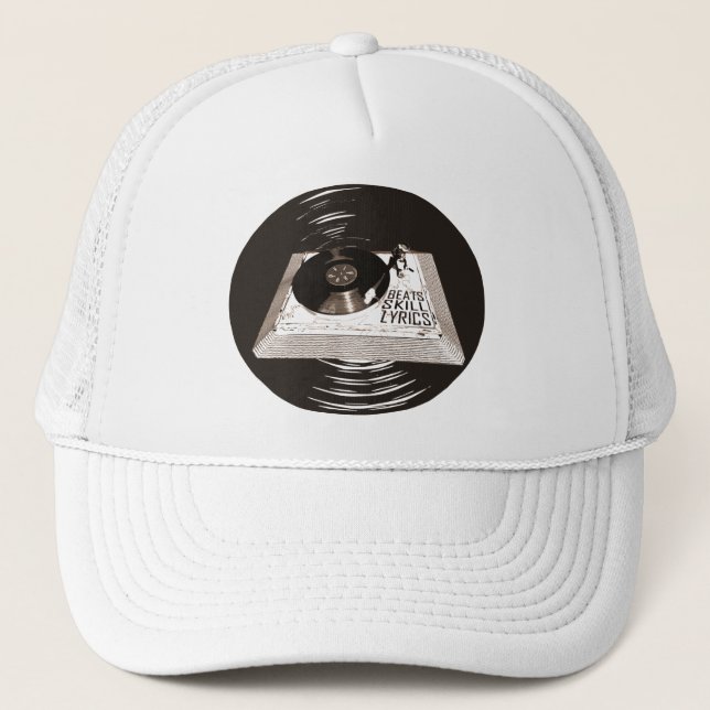 HIP HOP BEATS SKILL LYRICS ON TURNTABLE TRUCKER HAT (Front)