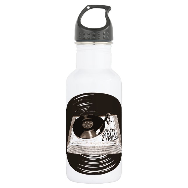 HIP HOP BEATS SKILL LYRICS ON TURNTABLE WATER BOTTLE (Front)