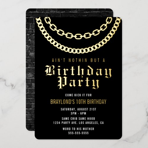 Hip Hop Birthday Invitation with Real Foil Foil Invitation