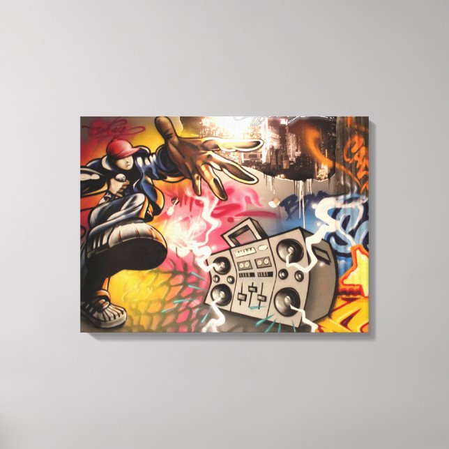Hip Hop Boombox Graffiti Canvas Print (Front)