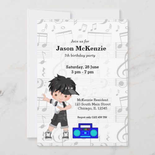 Hip hop boy invitation