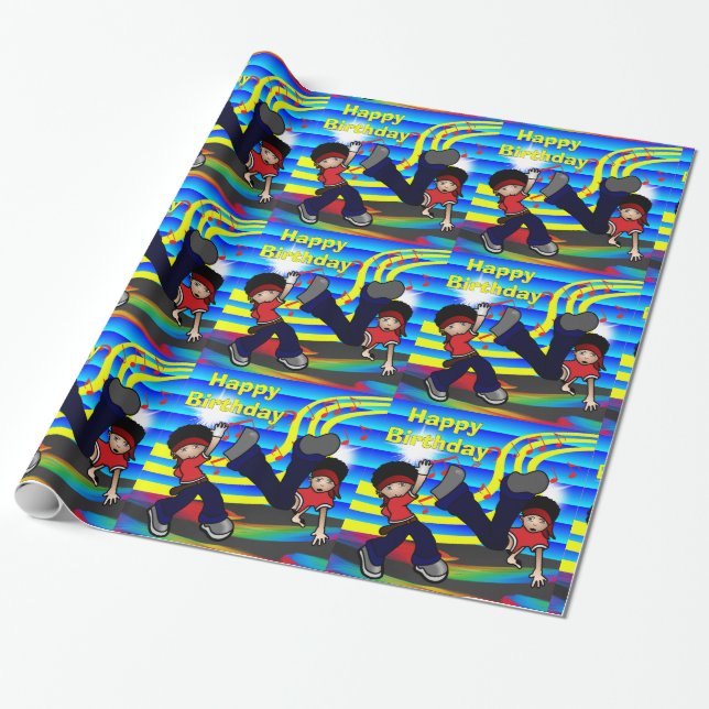 Hip Hop Break Dancing 2 KidsHappy BIrthday Wrapping Paper (Unrolled)