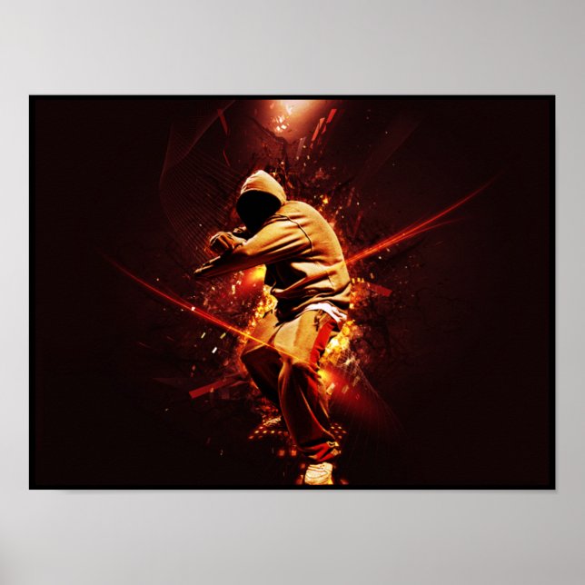 hip-hop breakdancer on fire poster (Front)