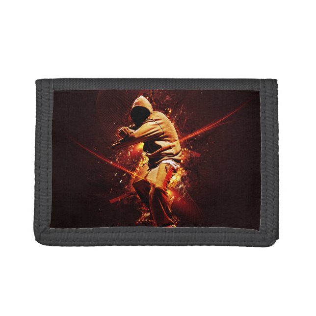 hip-hop breakdancer on fire tri-fold wallet (Front)