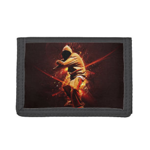 hip-hop breakdancer on fire trifold wallet