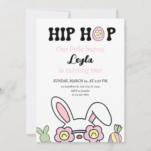 Hip Hop Bunny Birthday Invitation 