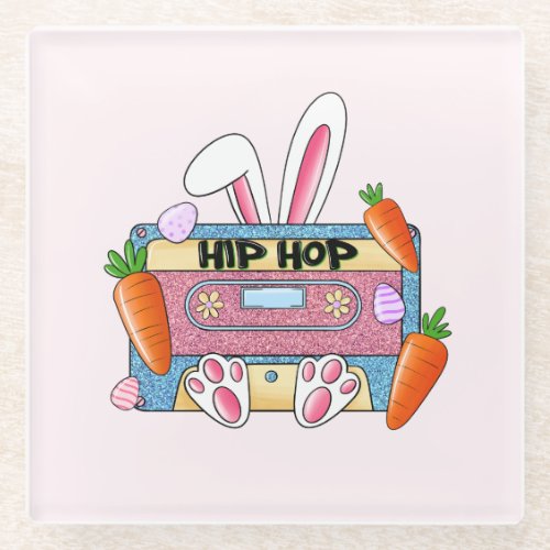 Hip Hop Cassette Tape Bunny Glass Coaster