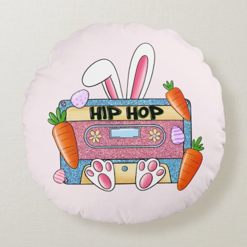 Hip Hop Cassette Tape Bunny Round Pillow