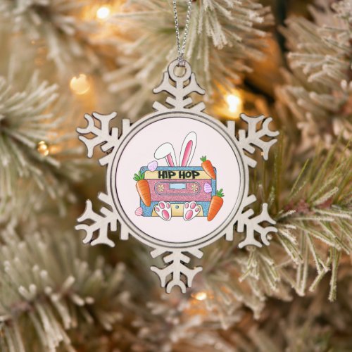 Hip Hop Cassette Tape Bunny Snowflake Pewter Christmas Ornament