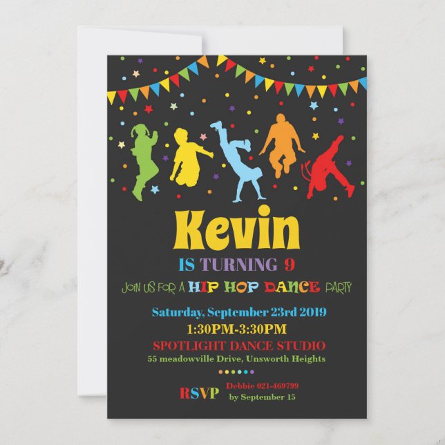 Hip Hop Dance Birthday Party Invitation Boy (Front)