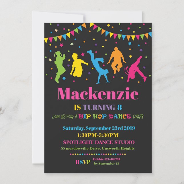 Hip Hop Dance Birthday Party Invitation Girl (Front)