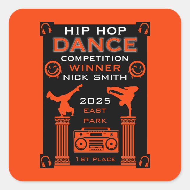 Hip Hop Dance Competition Square Sticker (Front)