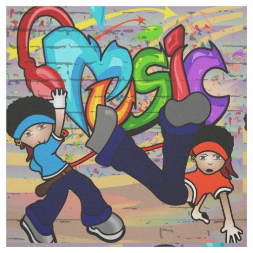 Hip Hop Dancing Kids Graffiti Wall Fabric