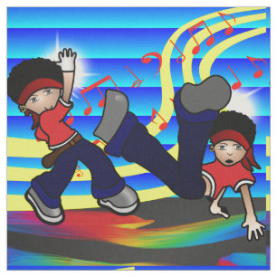 Hip Hop Dancing Kids Print Blue Fabric