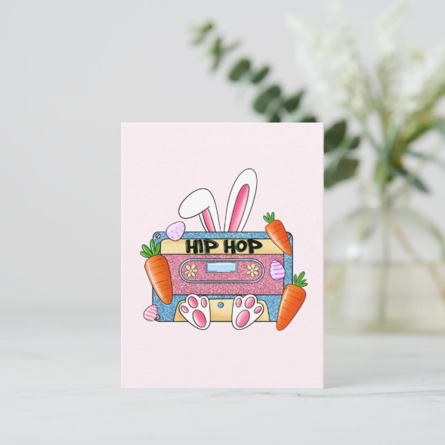 Hip-Hop Easter Bunny Mixtape – Retro Cassette Postcard (Standing Front)