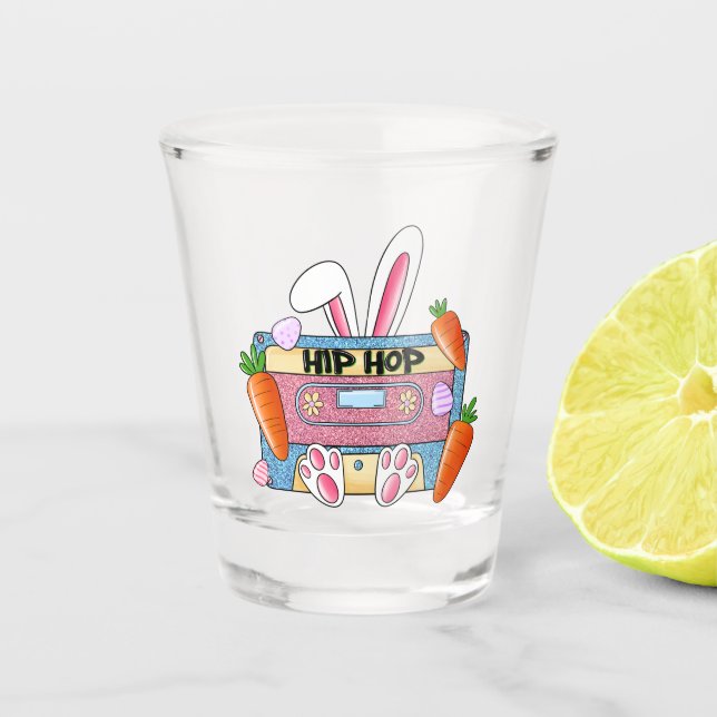 Hip-Hop Easter Bunny Mixtape – Retro Cassette Shot Glass (Front)