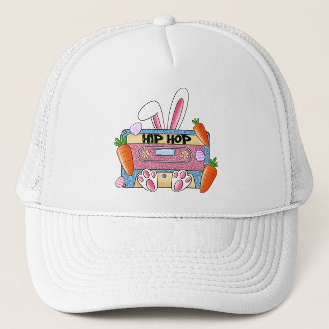 Hip-Hop Easter Bunny Mixtape – Retro Cassette Trucker Hat (Front)