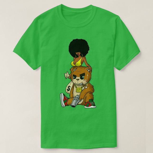 Hip Hop eddy Bear Gangster Rap Hustle Hard Get Mon T-Shirt (Design Front)