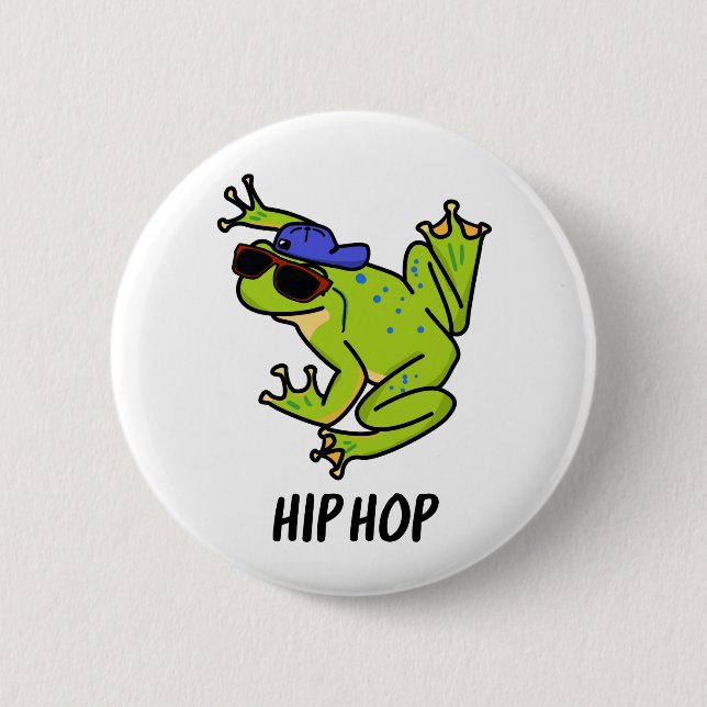 Hip Hop Funny Hopping Frog Pun Button (Front)