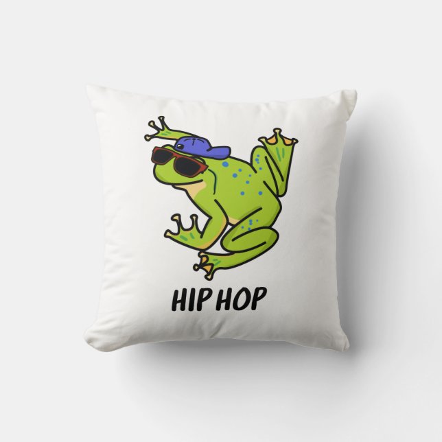 Hip Hop Funny Hopping Frog Pun Throw Pillow (Front)