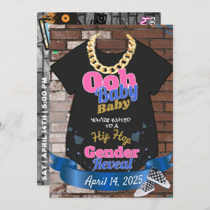 Hip Hop Gender Reveal Pink & Blue Invitations