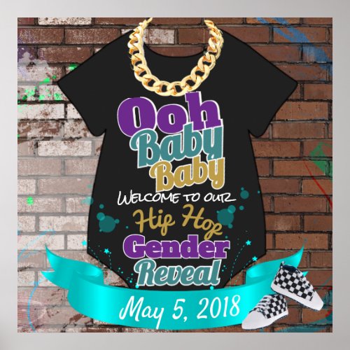 Hip Hop Gender Reveal Poster Purple and Teal